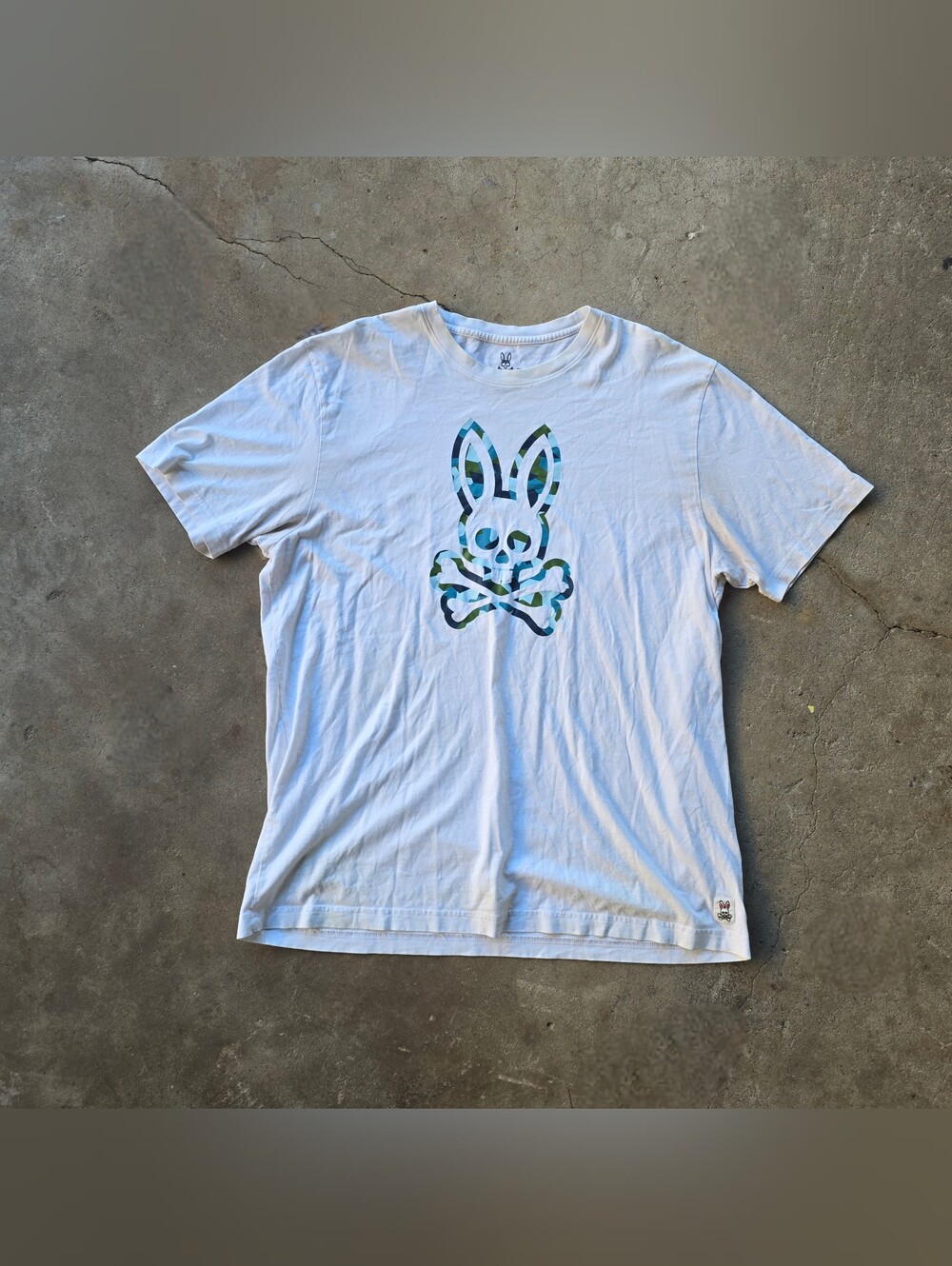 Psycho Bunny Shirt Mens 8 White Camo Bunny Big Logo Short Sleeve Pima